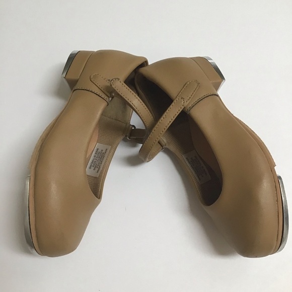 Tap Dance Shoes Little Girls SZ 10M Tan Hook Loop Strap Beige Recital Leo Rhythm - Picture 7 of 15